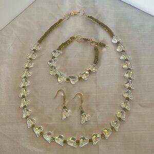 Gold and Crystal Heart Necklace Set